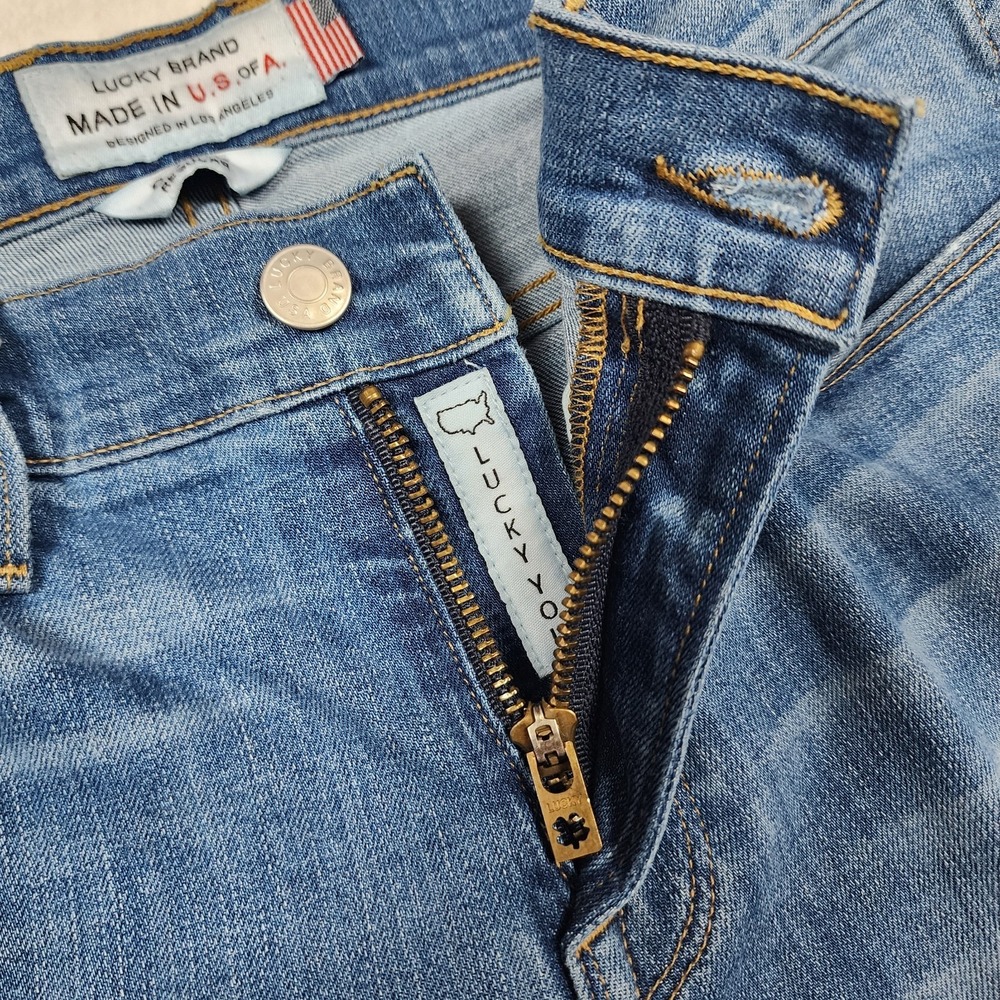 Lucky Brand Charlotte Rail Jeans Womens 6 28 Blue White Oak Distressed USA - Picture 10 of 13
